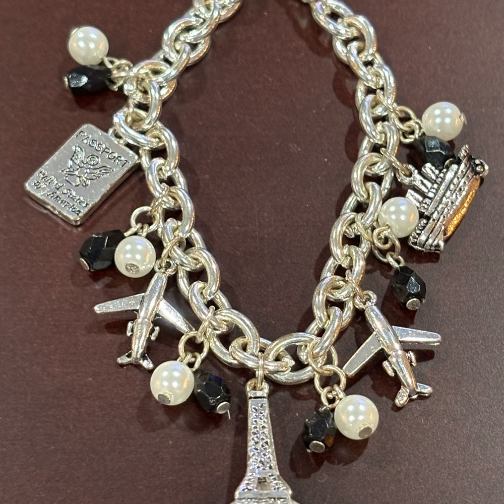 Silver Charm Bracelet with Black and White Accents